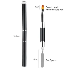 Double-ended nail extension tool with round UV gel brush and metal spatula