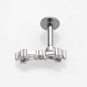 Macro shot of 316L stainless steel flat back stud with micro-paved zirconia gems