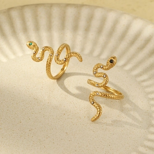 Snake wrap ring in 18K gold plated stainless steel with green and black gemstones