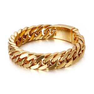 Men's 316L stainless steel Cuban link bracelet with high-polished gold vacuum plating