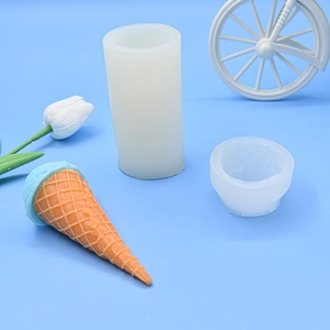 DIY silicone molds for ice cream cone candles with white translucent geometry shapes