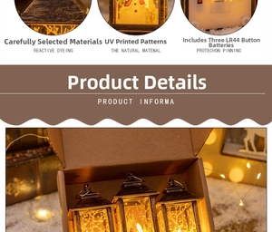 Detail of vintage Christmas lanterns with UV printed deer patterns and LR44 battery base