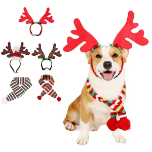 Christmas pet scarf and reindeer antler headband set for large dogs in winter