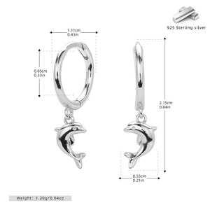 Detailed dimensions of S925 sterling silver dolphin hoop earrings with 1.20g weight spec