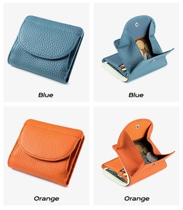 Portafogli in pelle blu e arancione con design bifold sottile e protezione RFID sicura