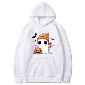 Halloween Hoodie Sweatshirt Polyester Long Sleeve Drawstring Kangaroo Pocket Cartoon Ghost Pumpkin Print Novelty Casual