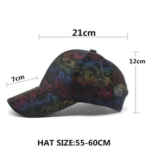 Women's camouflage mesh baseball cap with 55-60cm adjustable size specifications