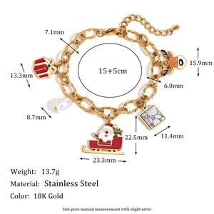 Stainless steel 18K gold plated Christmas bracelet with Santa and Reindeer charms