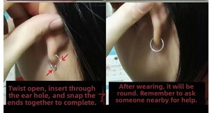 Detail showing the easy twist-open mechanism of a minimalist S999 sterling silver hoop earring