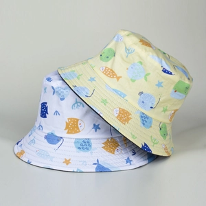 Cartoon Ocean Animal Print Bucket Hat Soft Cotton Sun Protection Outdoor Sun Hat For Kids And Students