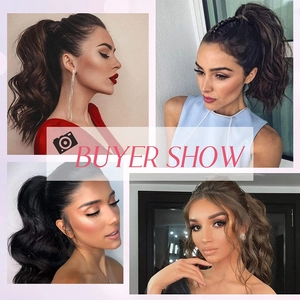 Buyer show of wavy claw clip ponytail extensions in various natural hair colors