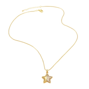 Adjustable gold plated star pendant necklace with cubic zirconia pave and mirror finish