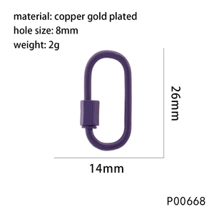 Macro detail of a purple oval screw clasp for jewelry with 26mm by 14mm dimensions