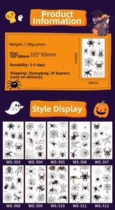 Detail of waterproof 3D spider and web temporary tattoo stickers for Halloween decor