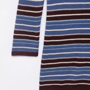 Women's retro striped knit top with high neck and multi-color pattern in cozy soft fabric