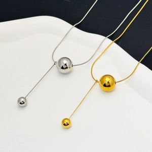 Minimalist Titanium Steel Double Ball Pendant Necklace For Women Gold Silver Snake Chain Lightweight Fashion Jewelry Gift