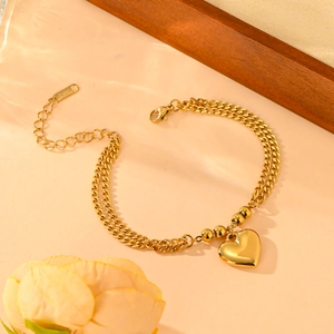 Bracelet Pendentif Coeur Double Couche Acier Inoxydable Plaqué Or Ne Se Décolore Pas Style Ins Bijoux Minimalistes Femme