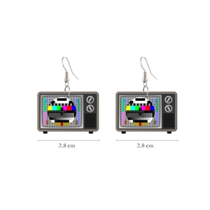 Creative retro TV drop earrings with classic color test pattern and silver metal hooks