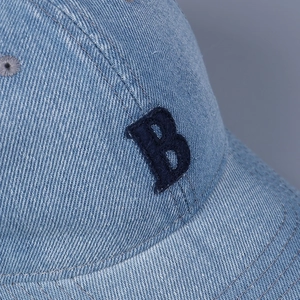 Classic denim baseball cap with blue letter B embroidery and breathable eyelets