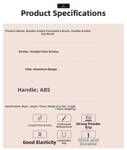 Detailed specifications of dual-head foundation and eye makeup brush with fiber bristles