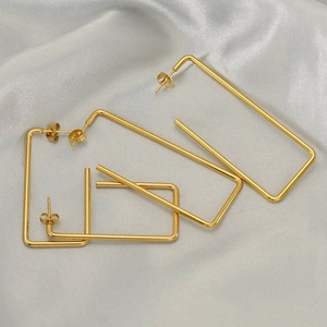 Fashion Gold Stainless Steel Geometric Rectangle Hoop Earrings For Women Elegant Jewelry Accessory 18K Gold Plated