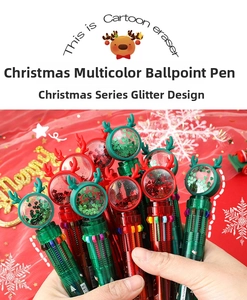 Detail of Christmas retractable multi-color ballpoint pen with sequin deer antler topper