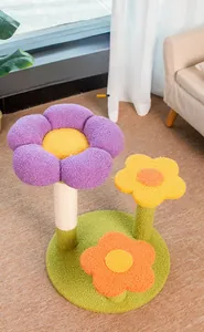 Multi-level flower cat tree with sisal scratching posts and colorful plush petals