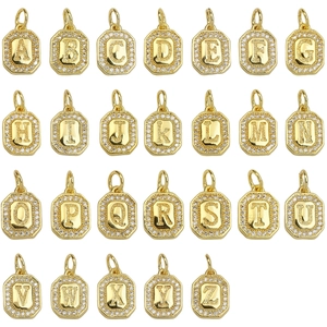 Letter Pendant 18K Gold Plated Copper Inlaid Zircon Octagon Initial Capital A-Z DIY Jewelry Accessory For Women