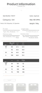 Detailed size guide and material specs for apricot vest and wide-leg trouser suit