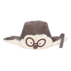 Vintage star PU leather pilot hat for children with warm faux fur earflaps in brown