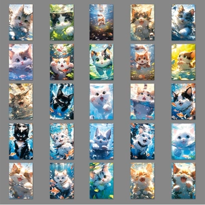 Set di 50 adesivi con gatti carini che giocano in acqua per borracce e decorazioni