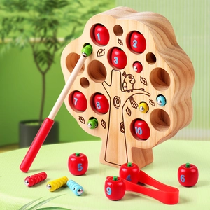 Wooden Magnetic Bug Catching And Apple Picking Game Toy For Toddlers Number Recognition Sensory Early Educational Activity