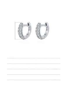 Technical details of 925 sterling silver hoop earrings with moissanite stones and dimensions