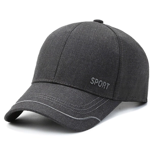 Dark grey baseball cap with SPORT embroidery and curved brim in 45-degree angle view