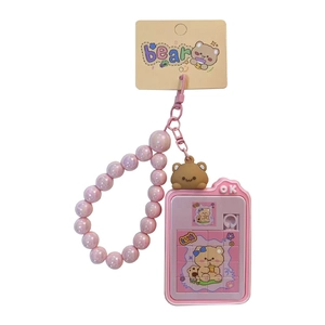Creative pink bear sliding puzzle keychain accessory with pearlescent bead wrist strap