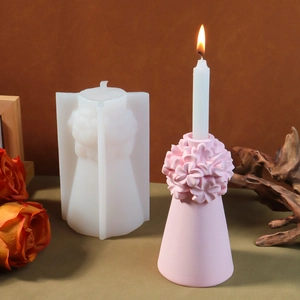 Detailed silicone mold for floral cluster candle holder and finished gypsum product