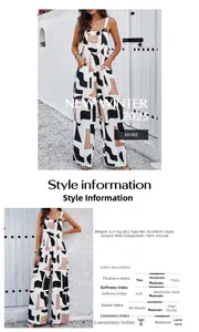 Detail of a women's wide-leg jumpsuit with geometric print and 100% viscose fabric texture