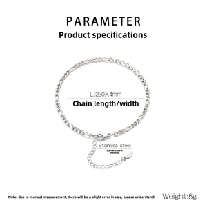 Silver Figaro chain anklet in stainless steel with lobster clasp and extension chain