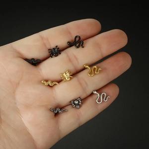 Gothic 16G titanium spider and snake ear studs in black gold and silver finishes