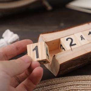 Vintage wooden block calendar set with natural grain for home and office desk decor