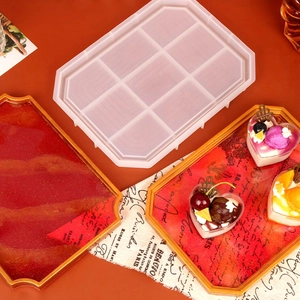 Detailed 6-slot silicone mold for DIY Chinese style resin trays with gold trim finish