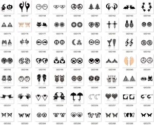 Detailed catalog of minimalist stainless steel stud earrings in lightning and geometric shapes