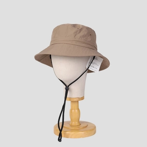 Khaki quick-dry nylon sun hat for outdoors with adjustable chin strap and breathable vents