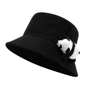 Bob classique noir avec une mignonne peluche de panda 3D, chapeau de soleil en coton élégant