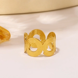 Poliertes 18K vergoldeter Edelstahlring mit geometrischer Spiraltextur für Damen