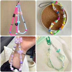Handmade colorful Baroque polymer clay bead phone charm DIY accessory set with heart and flower beads