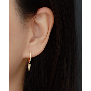 Luxurious S925 sterling silver gold-plated cone hoop earrings with pavé diamond accents