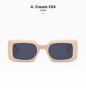 Détail de lunettes de soleil rectangulaires crème avec monture épaisse, modèle C04