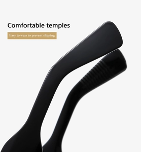Detail of comfortable black temples on stylish oversized square frame sunglasses