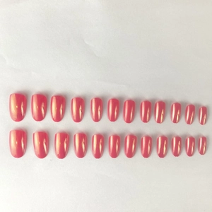 Pink pearl chrome almond press-on nails set with 24 pieces of glossy false nail tips